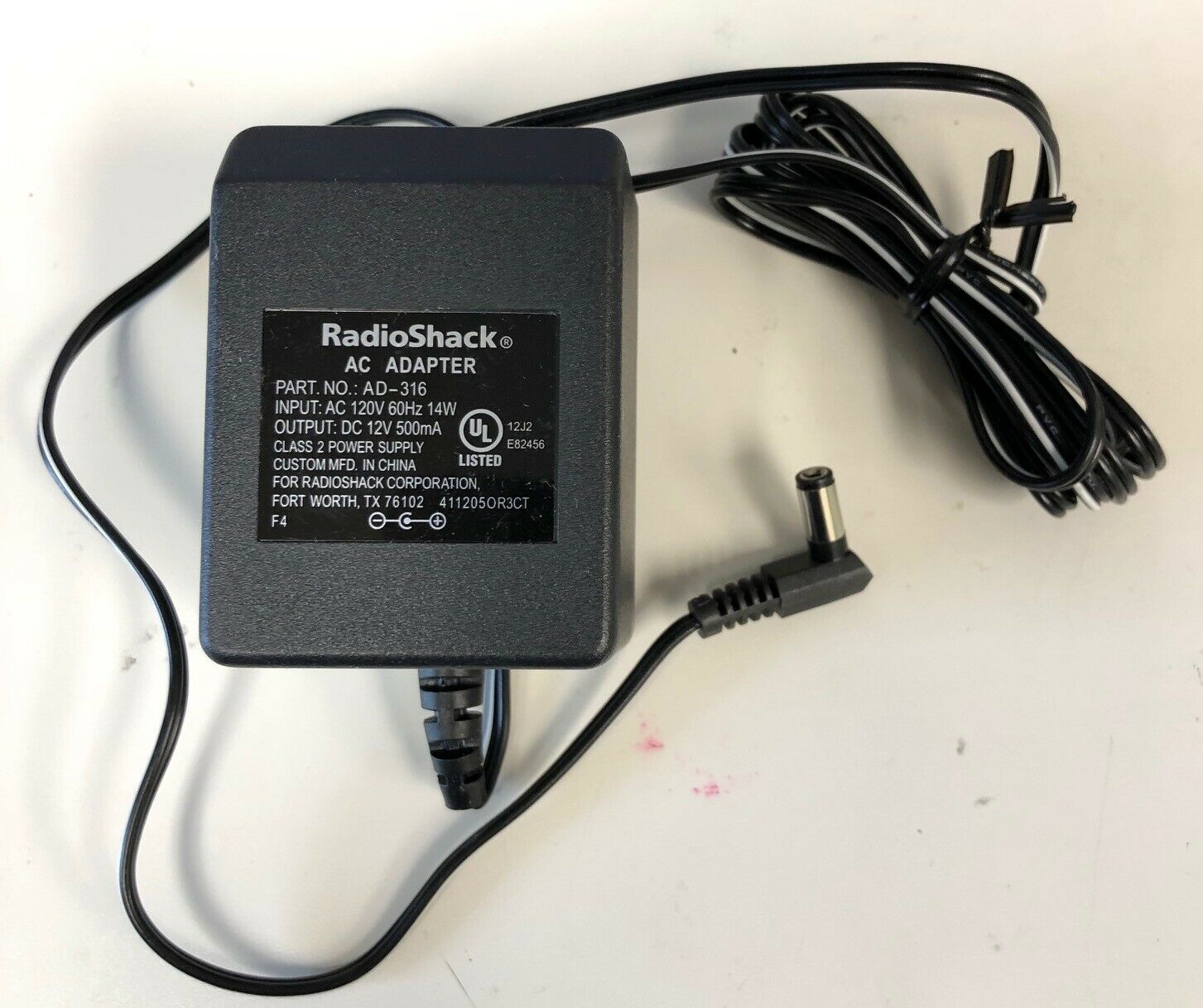 NEW RadioShack AC Adapter AD-316 12V 500mA Class 2 Power Supply